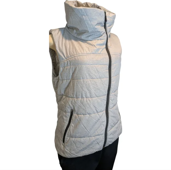 Zella Gray Asymmetrical Zip Funnel Neck PrimaLoft Puffer Vest Women's Medium - Picture 10 of 17